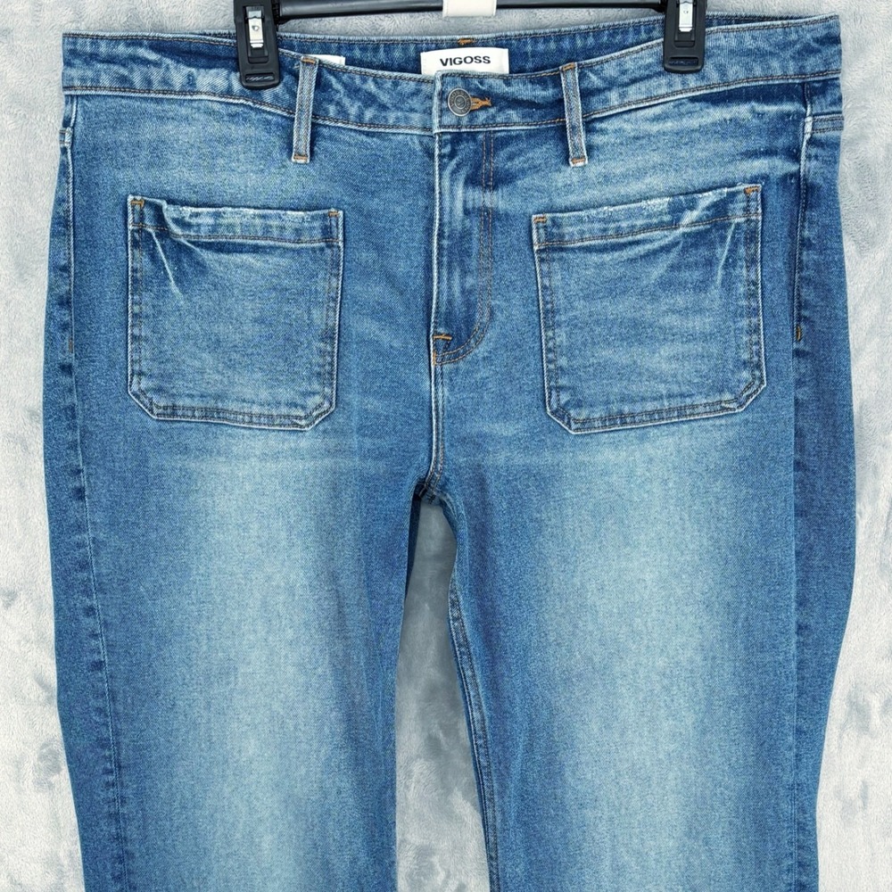Vigoss Women 18 (38x31) Wide Leg Patch Pocket High Rise Distressed Boho Denim